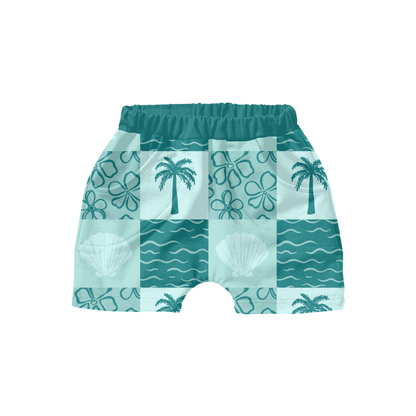 Blue summer palms patchwork Pattern