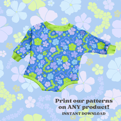 Bright Blue Hawaiian Floral