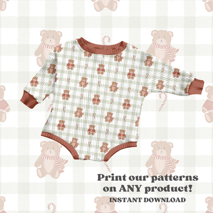 Watercolor Winter Gingham Bears