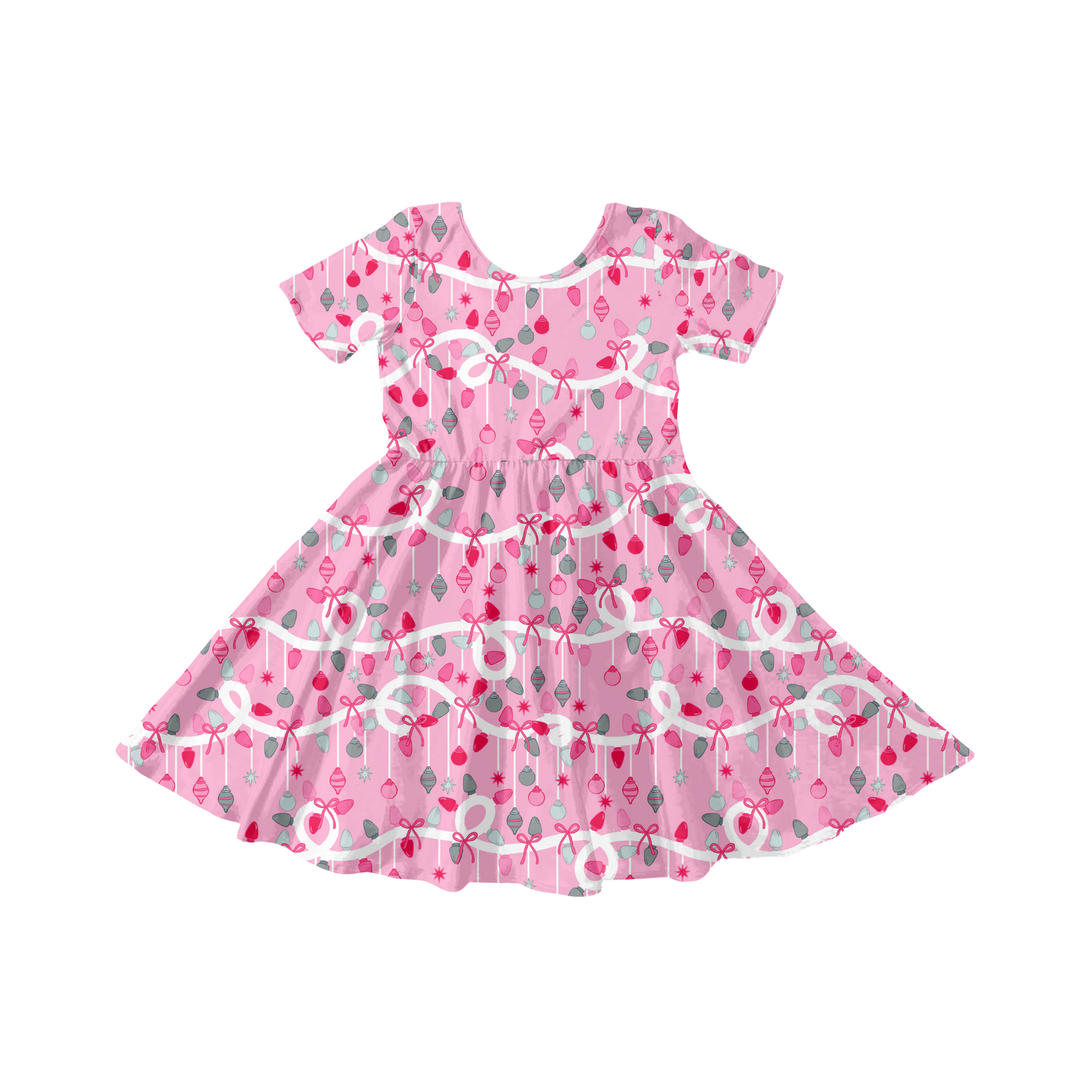 Pink Christmas lights and ornaments