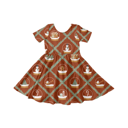 Snow globes on red background