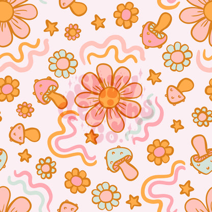 Pastel Groovy floral seamless pattern