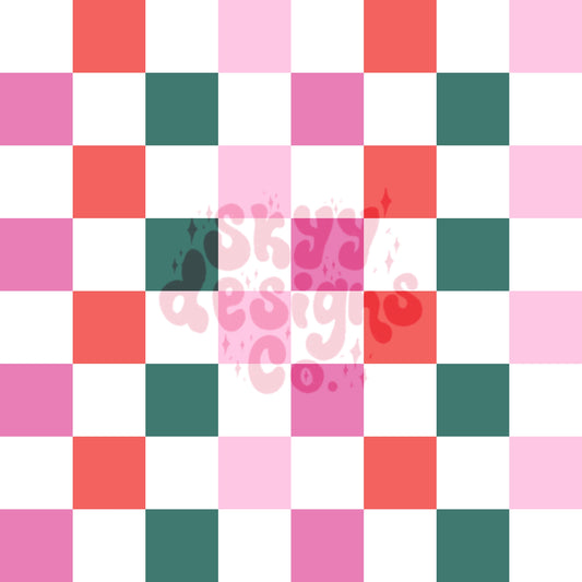Pink Christmas Checkered Seamless Pattern SkyyDesignsCo
