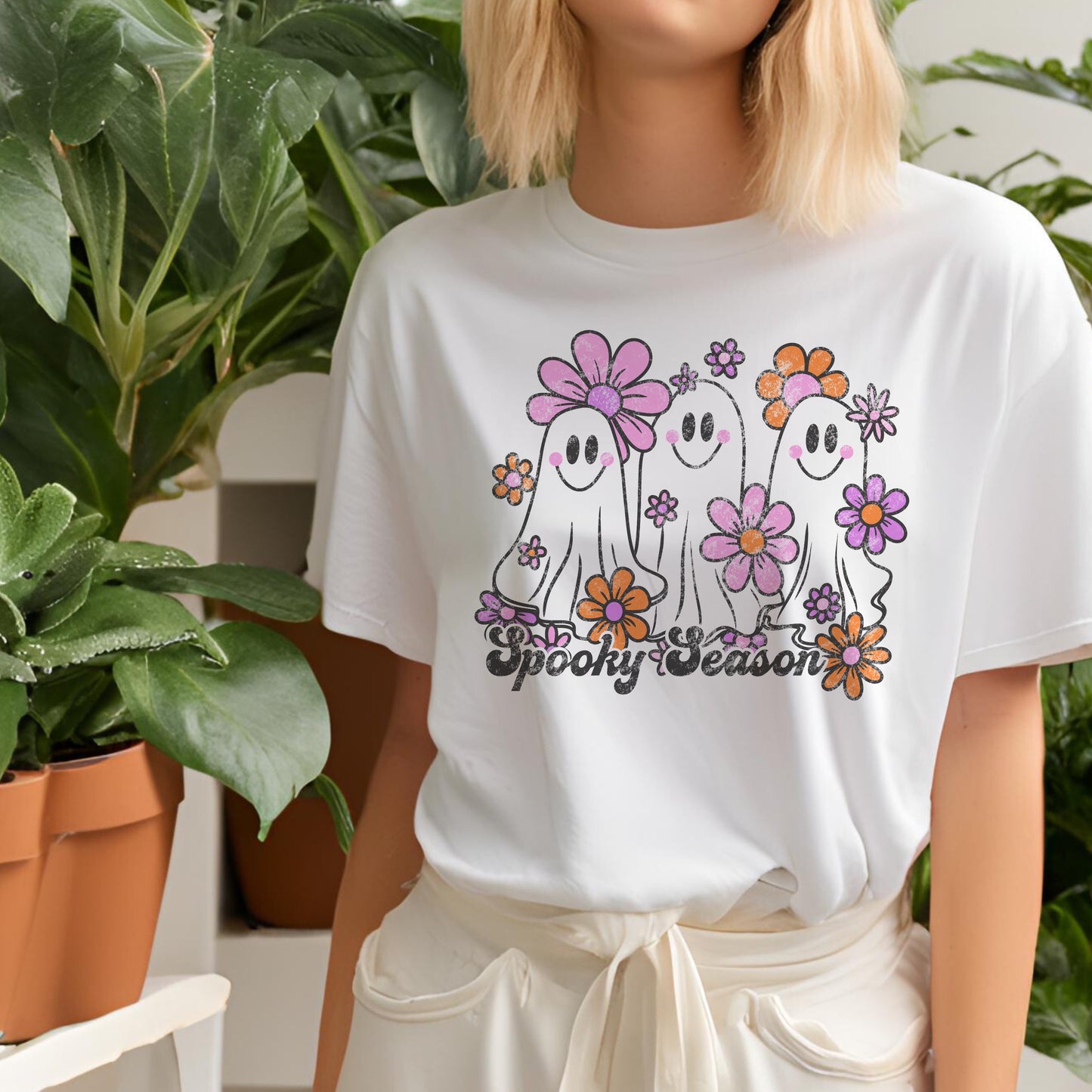 Trendy Spooky Ghost Floral PNG Design