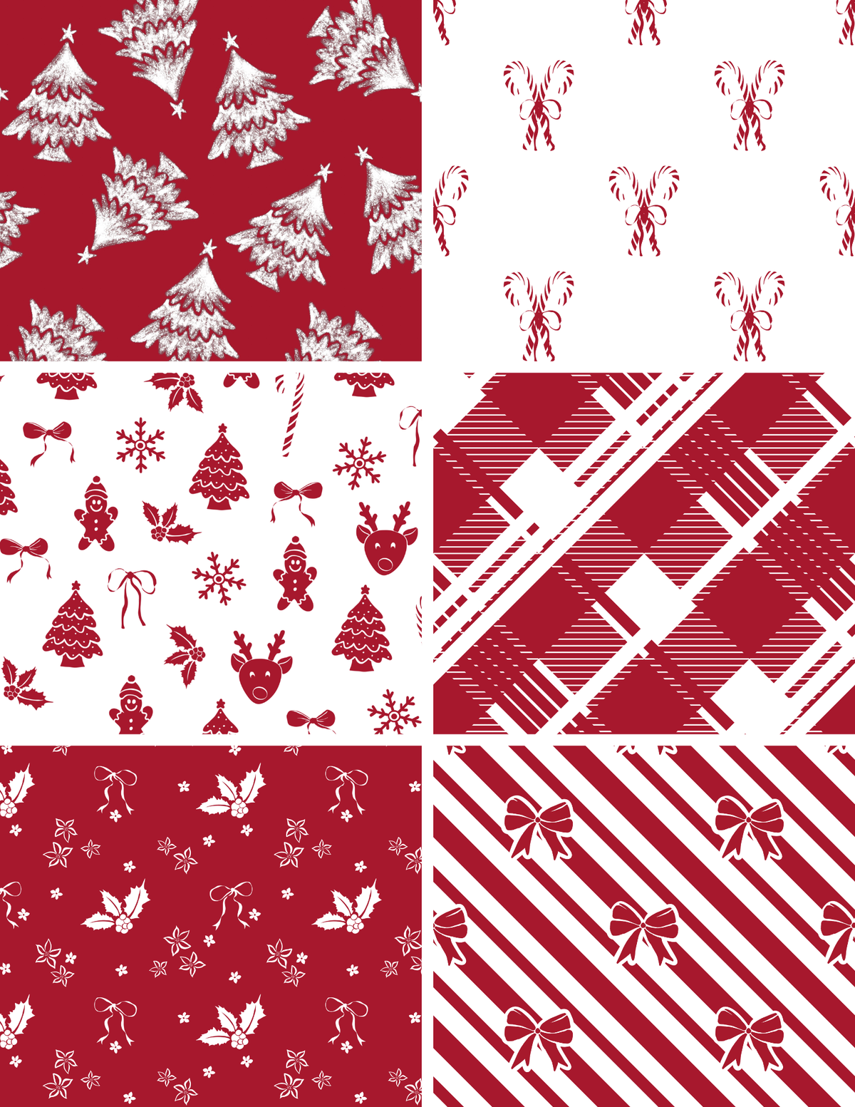 Boho Red Christmas Seamless Bundle