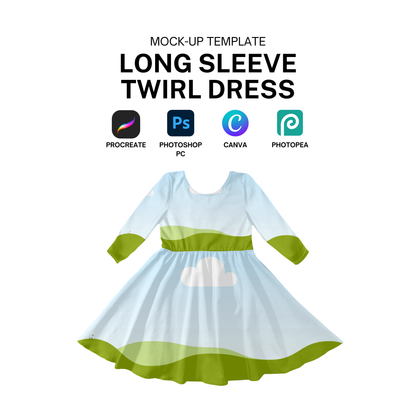 Long sleeve twirl dress mock-up template