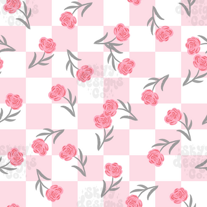 Checkered roses Seamless pattern