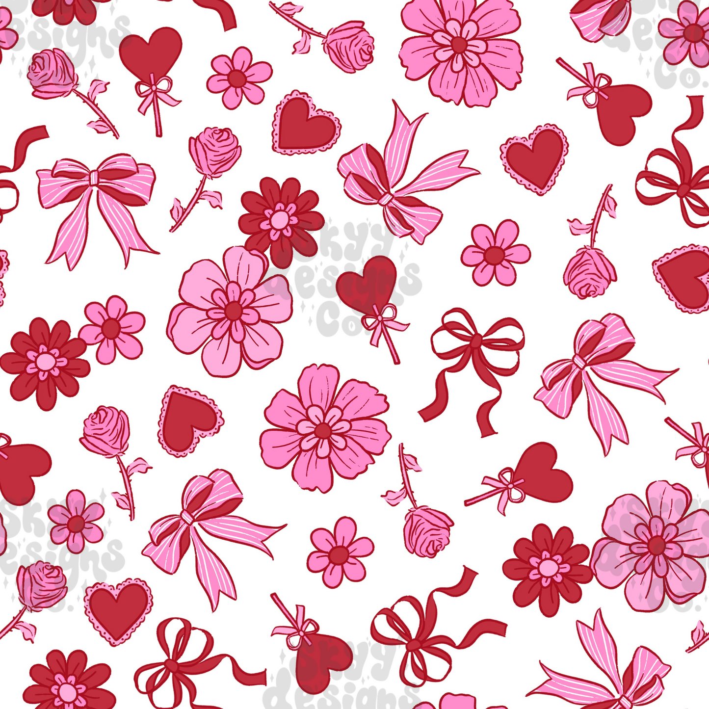 Valentine floral bow seamless pattern