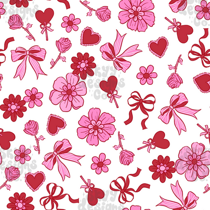 Valentine floral bow seamless pattern