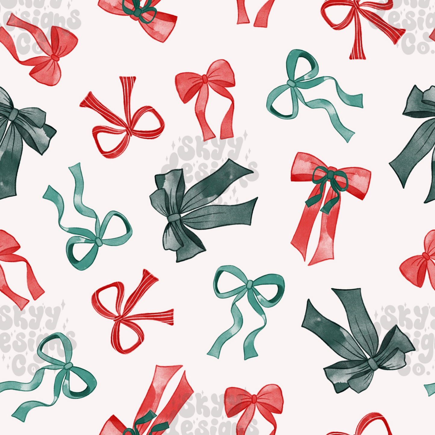 Watercolor Christmas bow Seamless pattern