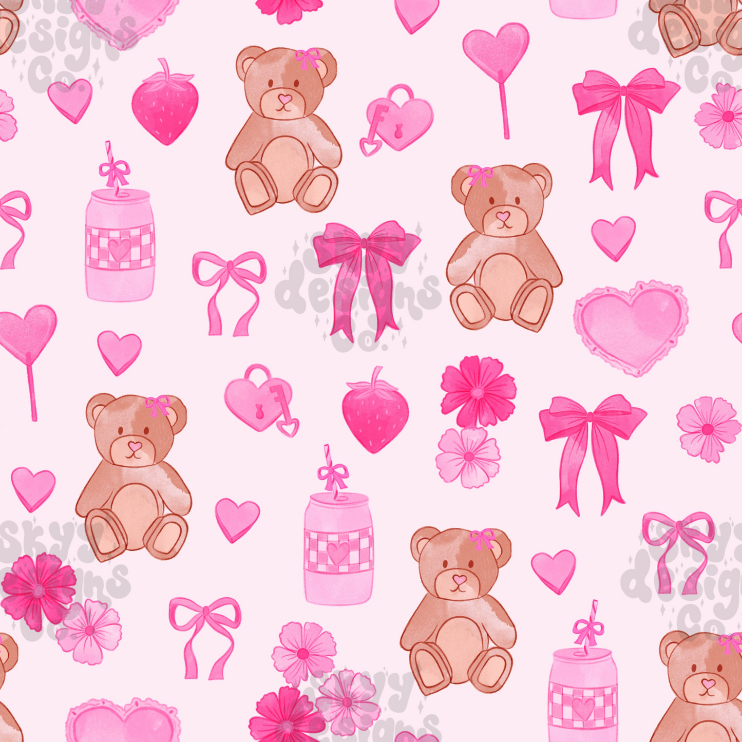 Valentine coquette bears Seamless pattern