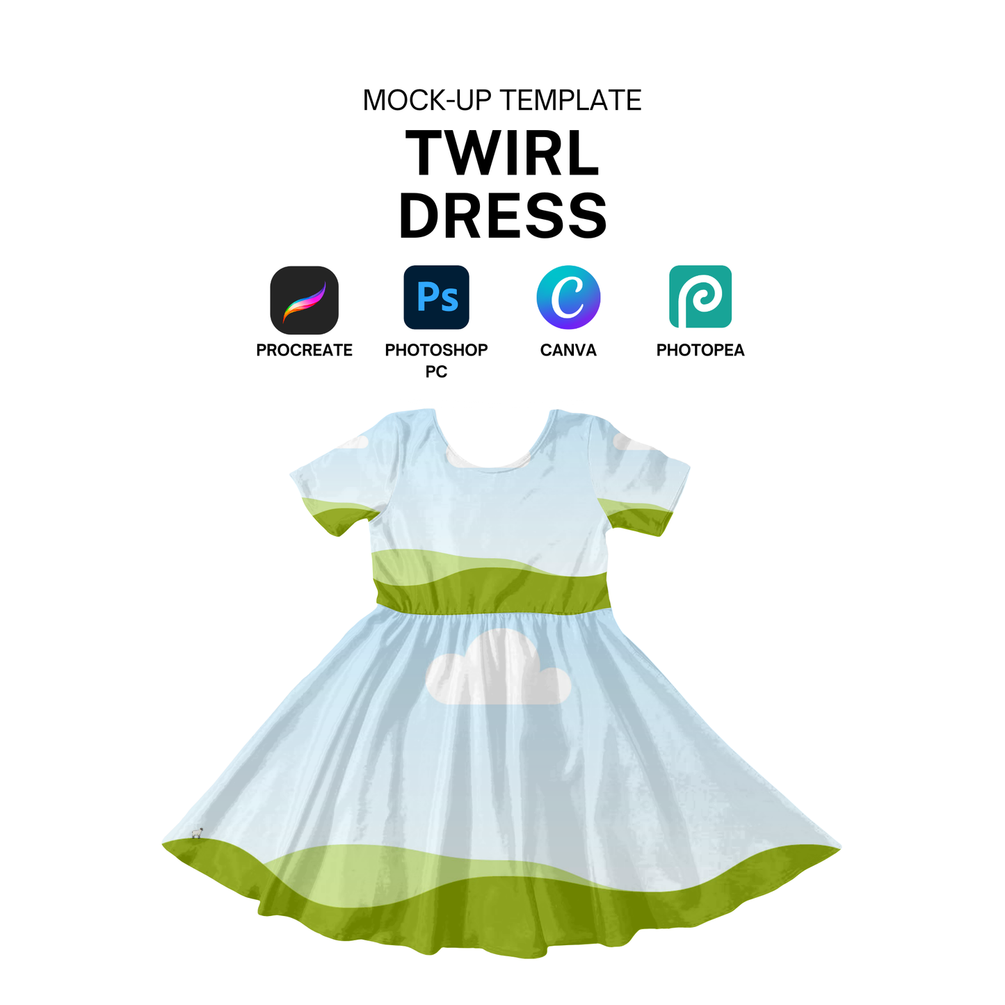 Twirl dress short sleeve mock-up template