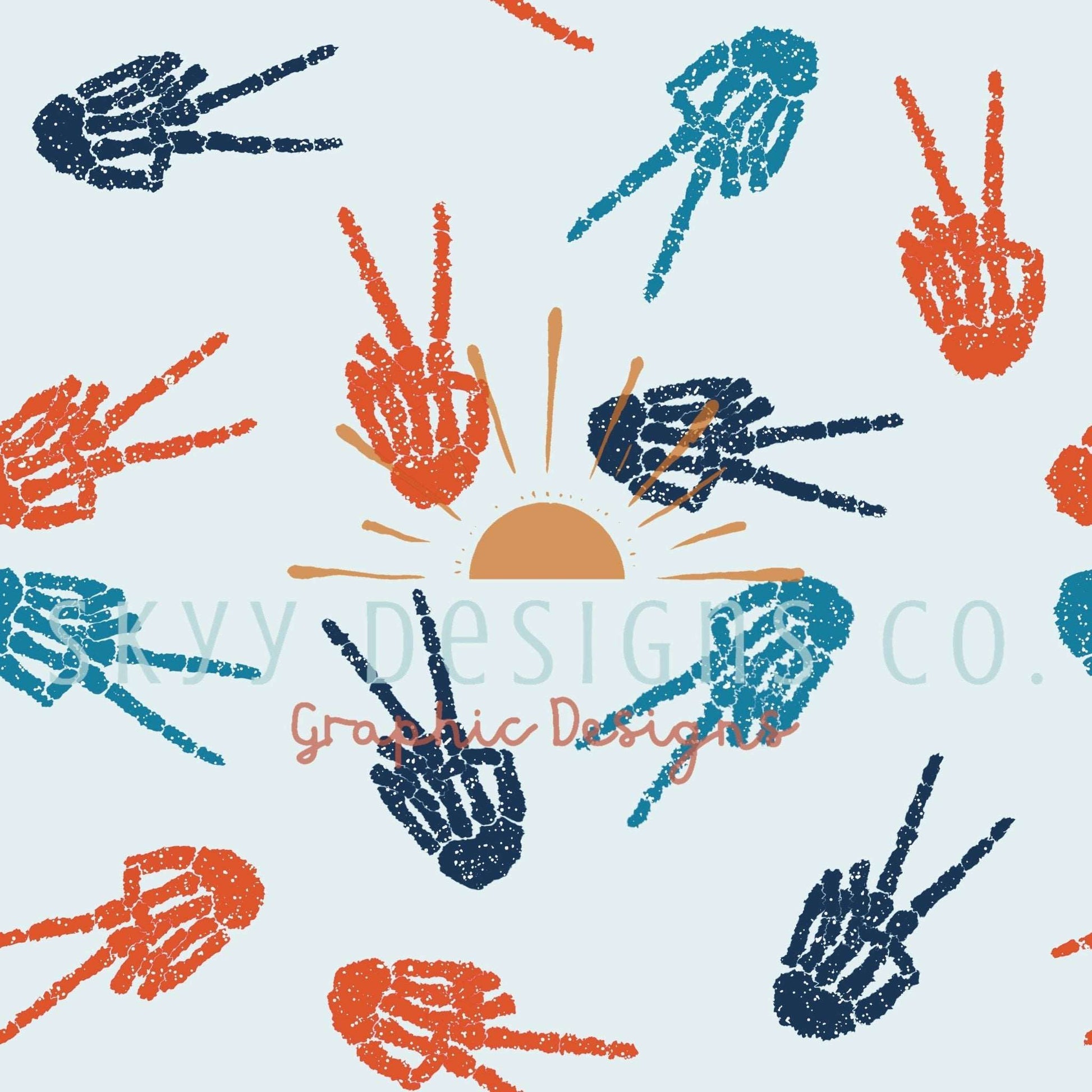 Fourth of July Peace signs digital seamless pattern for fabrics and wallpapers, skeleton hands peace signs digital paper file - SkyyDesignsCo