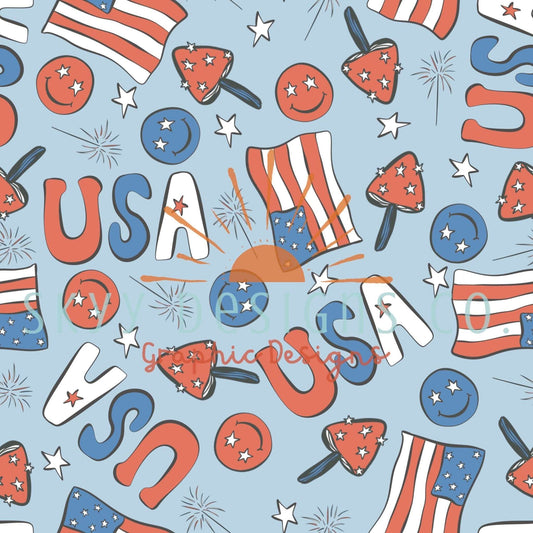 Fourth of July Mushrooms digital seamless pattern for fabrics and wallpapers, USA Retro July digital pattern file for fabrics - SkyyDesignsCo