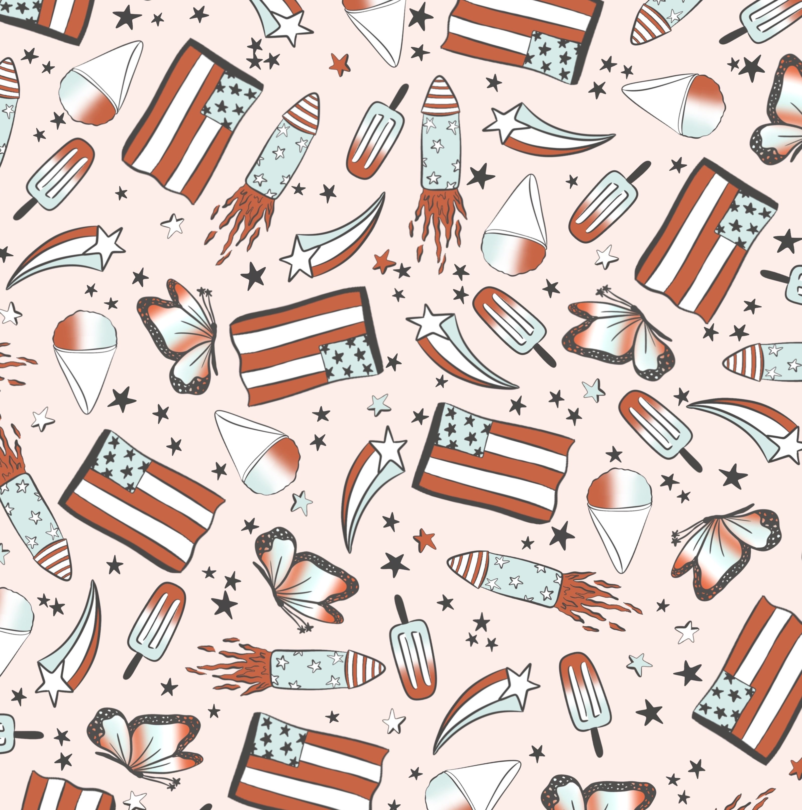 Fourth of July seamless surface pattern design digital downloads