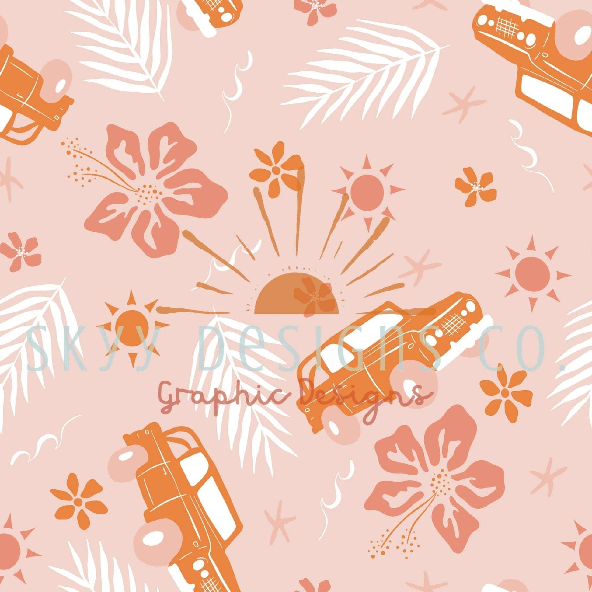 Girly summer beach car seamless repeat pattern - SkyyDesignsCo