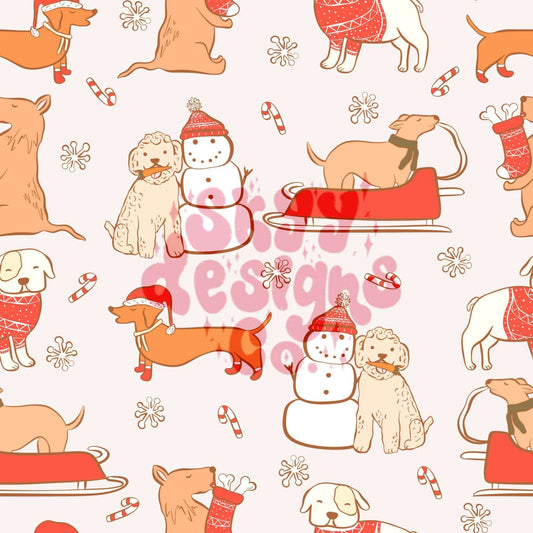 Grey Christmas dogs seamless pattern - SkyyDesignsCo