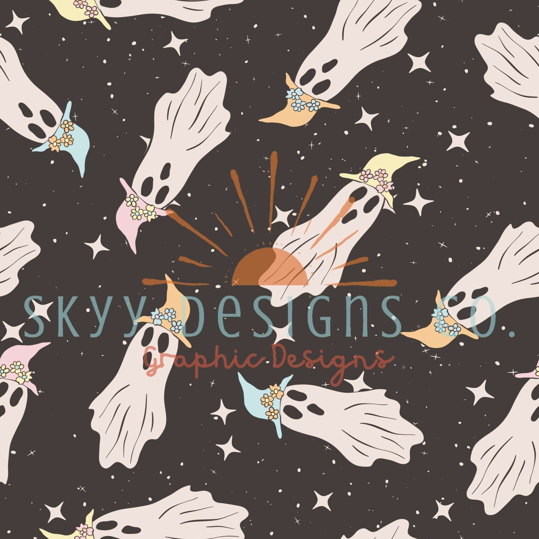 Ghostly Pattern Halloween ghosts digital seamless pattern for fabrics and wallpapers ...