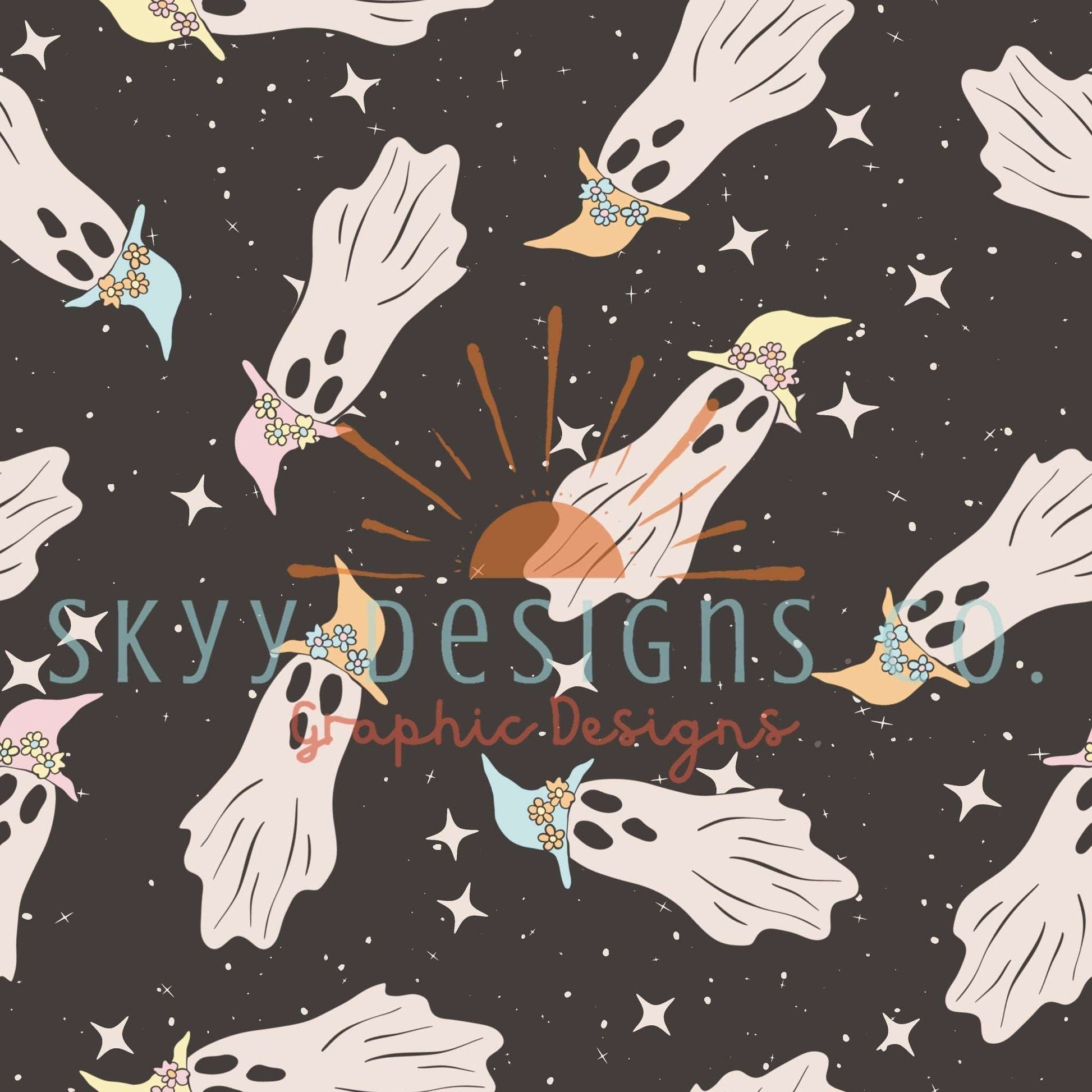 Halloween ghosts digital seamless pattern for fabrics and wallpapers, Ghosts digital paper pattern files for fabrics, Kids file for fabrics - SkyyDesignsCo