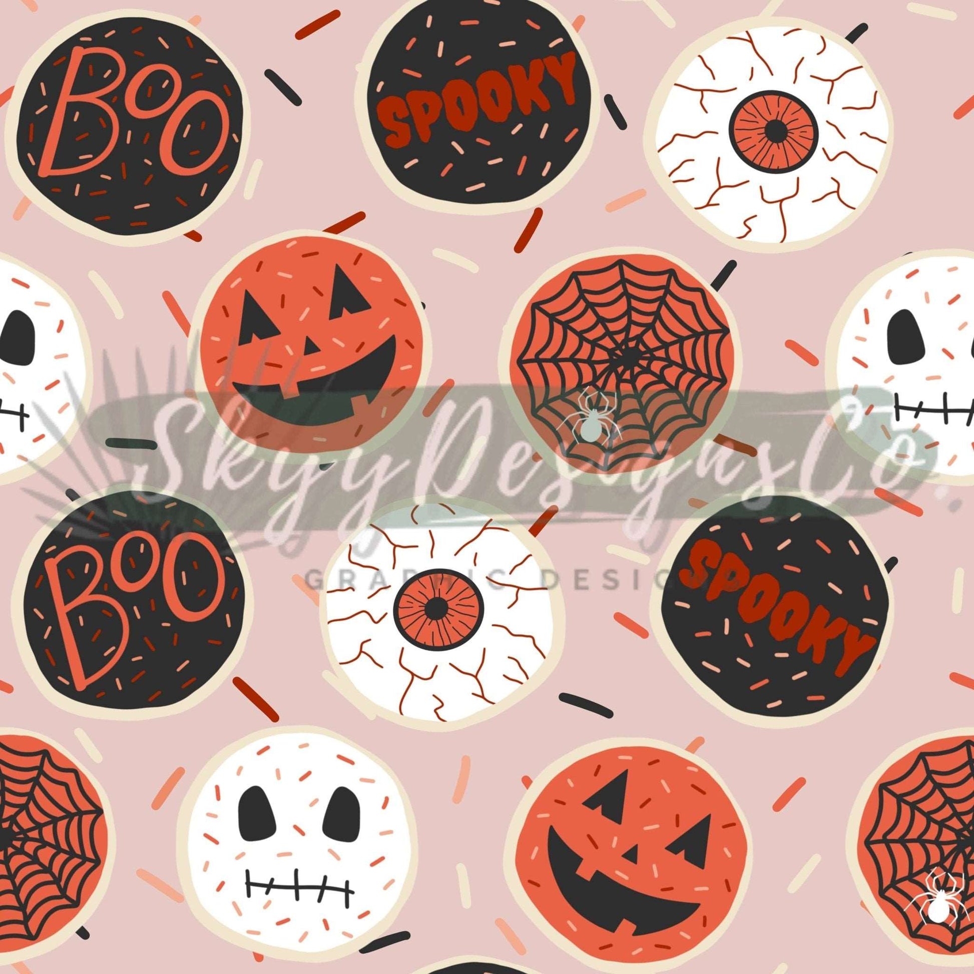 Halloween spooky cookies  digital seamless pattern for fabrics and wallpapers, Halloween cookies seamless pattern, spooky cookies - SkyyDesignsCo