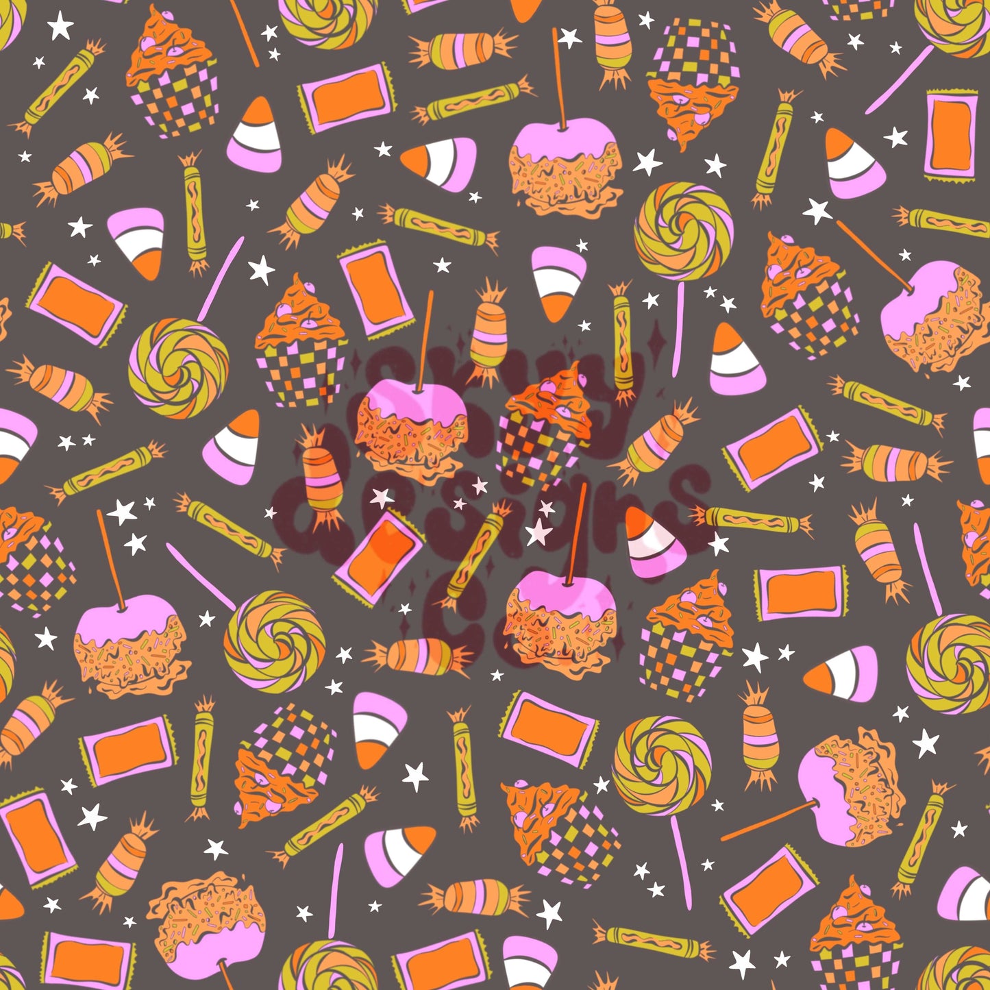 Halloween candy seamless surface pattern black background - SkyyDesignsCo