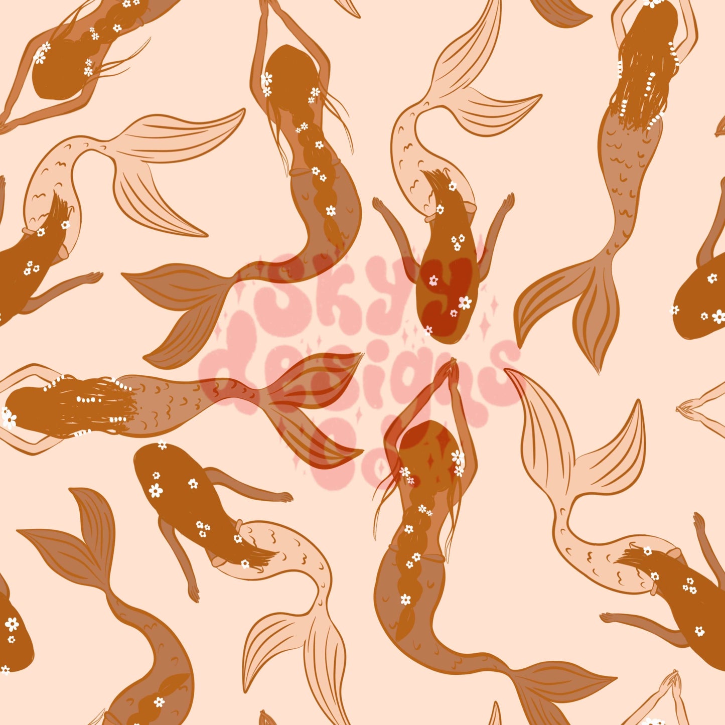 Neutral boho mermaids seamless pattern - SkyyDesignsCo
