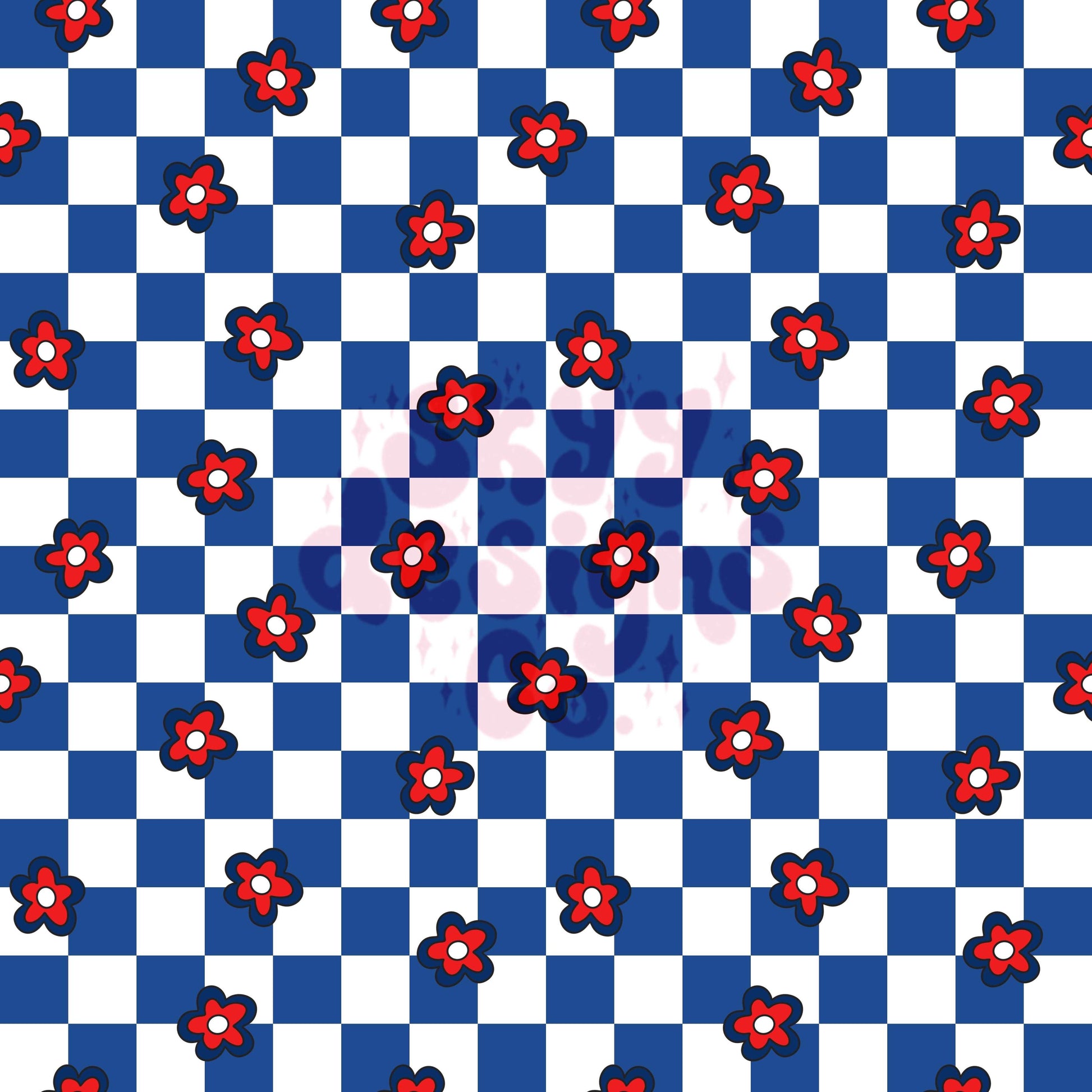 Fourth of July checkered daisy seamless pattern - SkyyDesignsCo
