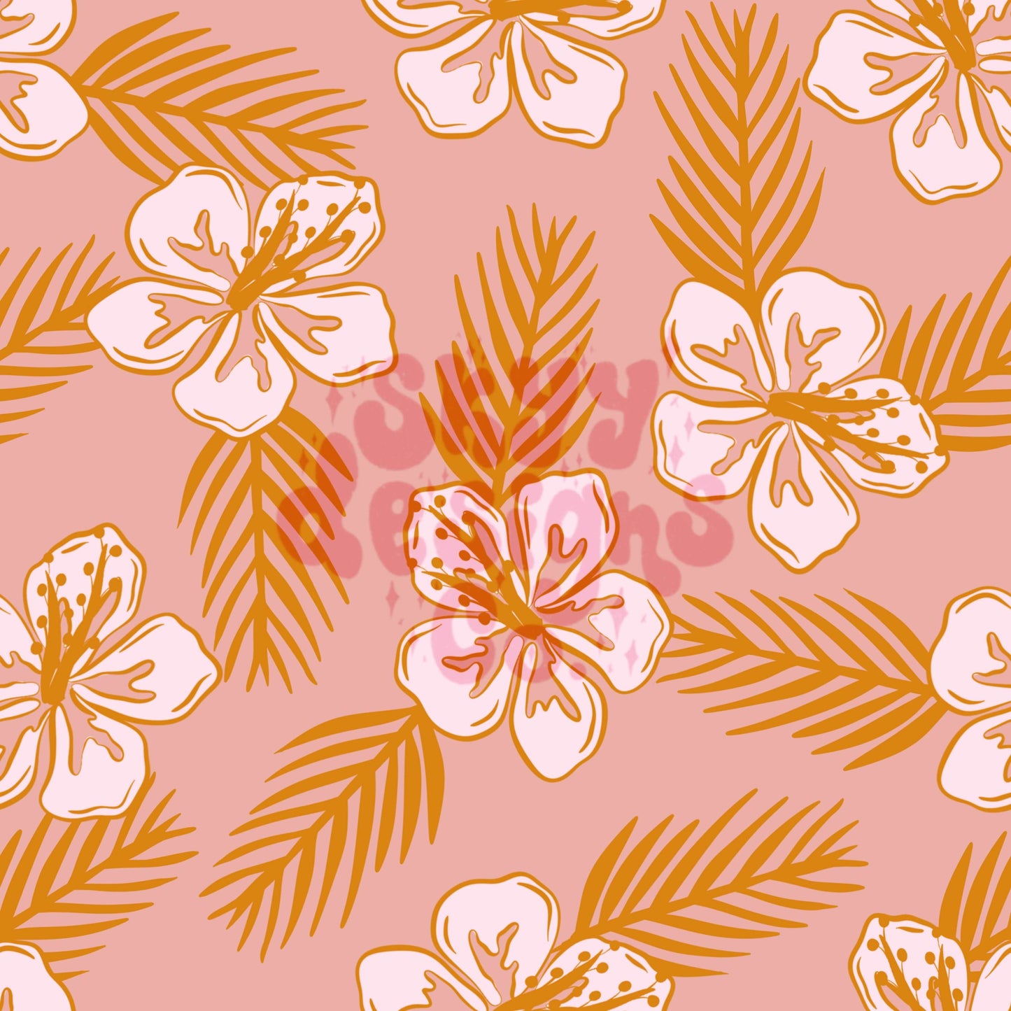 Pink hibiscus summer seamless pattern - SkyyDesignsCo
