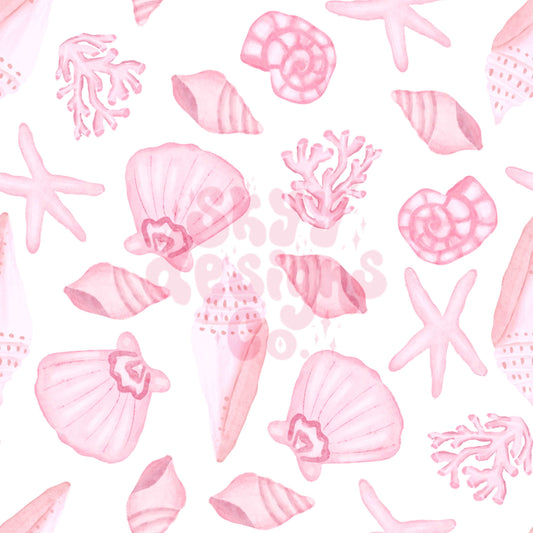 Pink watercolor seashells seamless pattern - SkyyDesignsCo