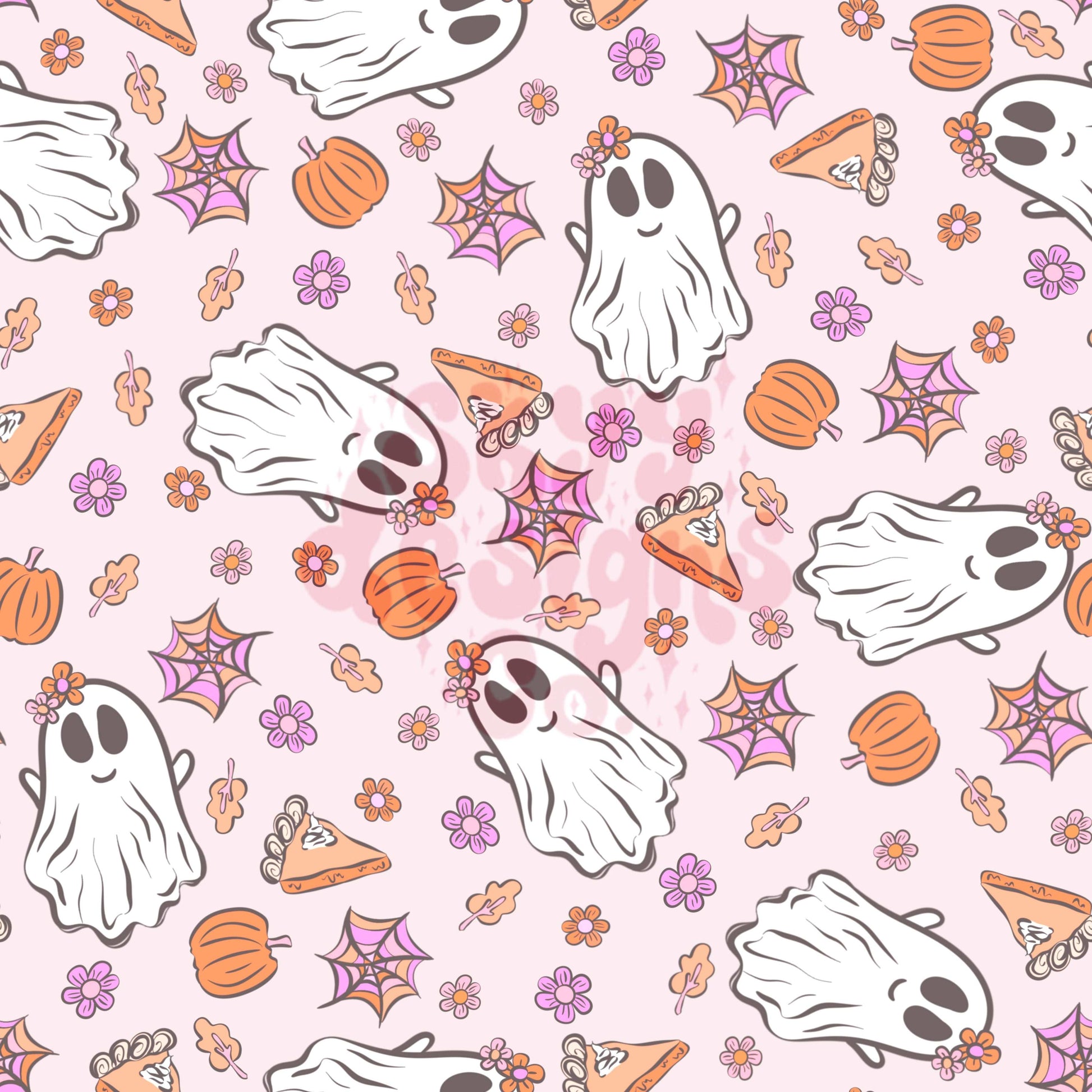 Girly ghosts Halloween seamless surface pattern - SkyyDesignsCo