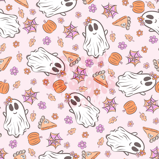 Girly ghosts Halloween seamless surface pattern - SkyyDesignsCo