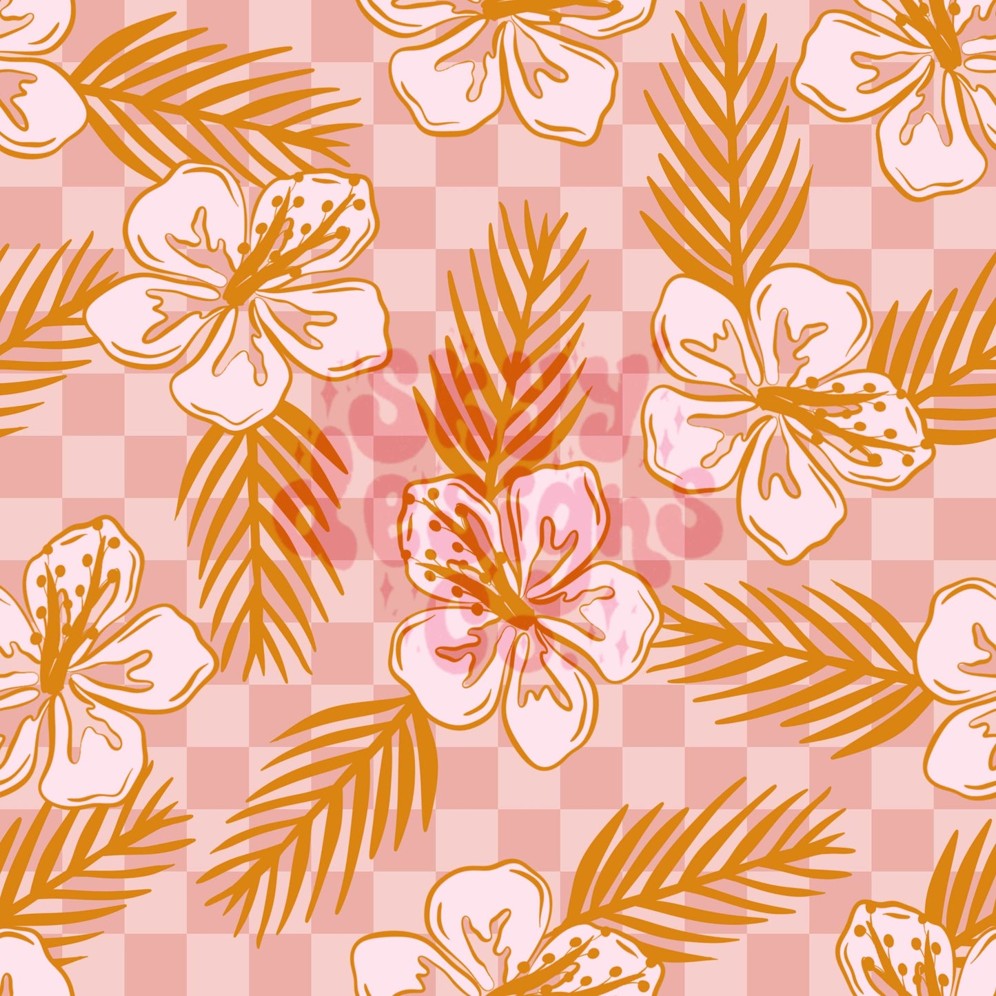 Retro checkered summer hibiscus seamless pattern - SkyyDesignsCo