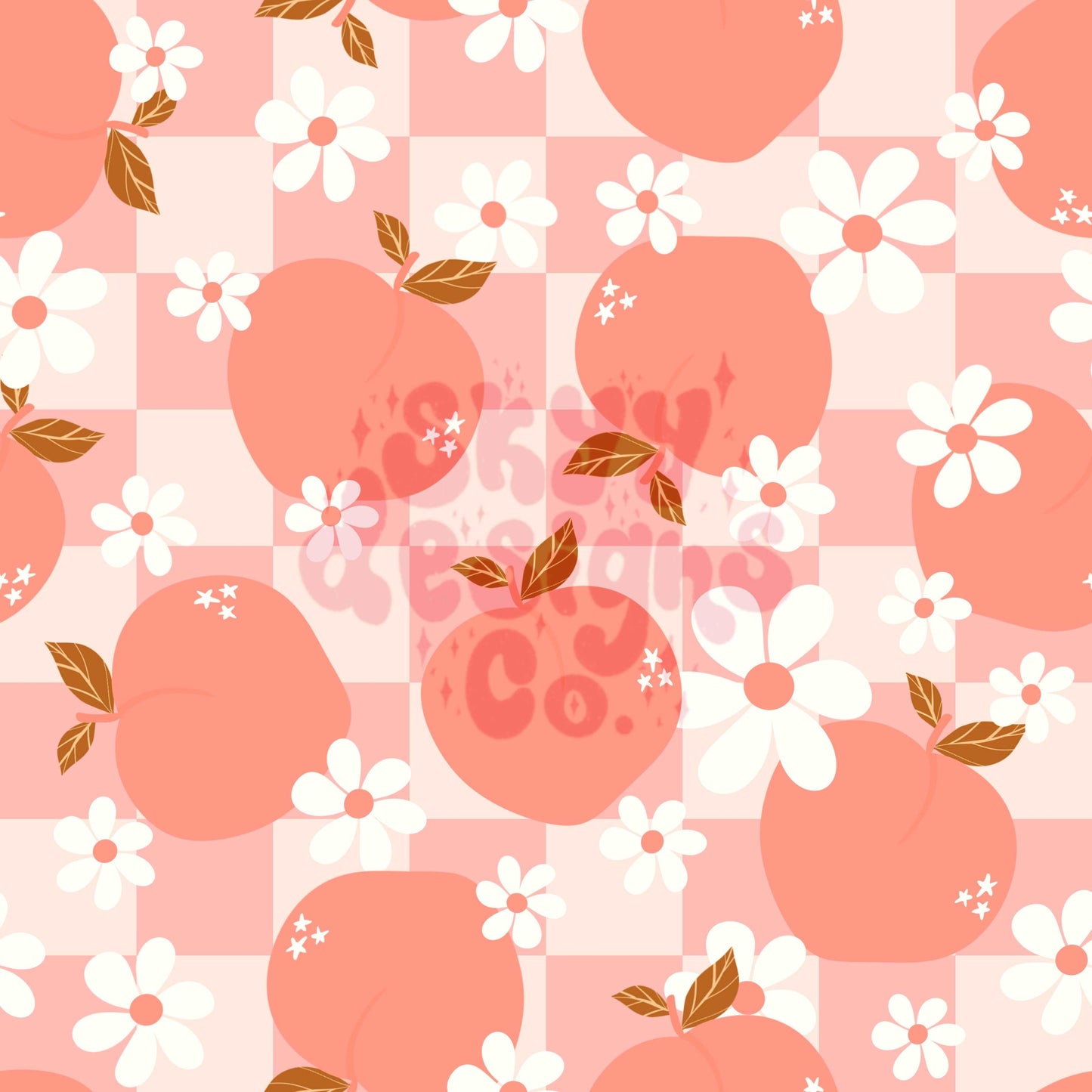 Peachy checkered floral seamless pattern - SkyyDesignsCo