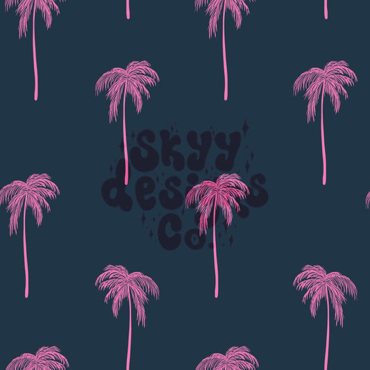 Navy and pink palms seamless pattern - SkyyDesignsCo
