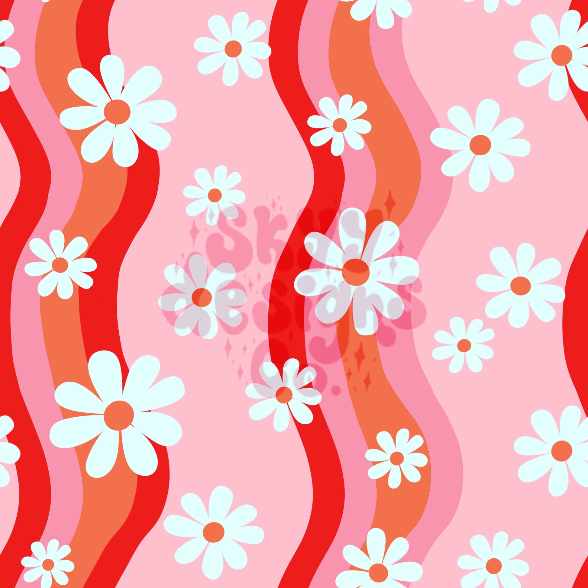 Pink wavy daisy seamless pattern - SkyyDesignsCo
