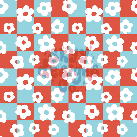 Fourth of July checkered daisy seamless pattern - SkyyDesignsCo