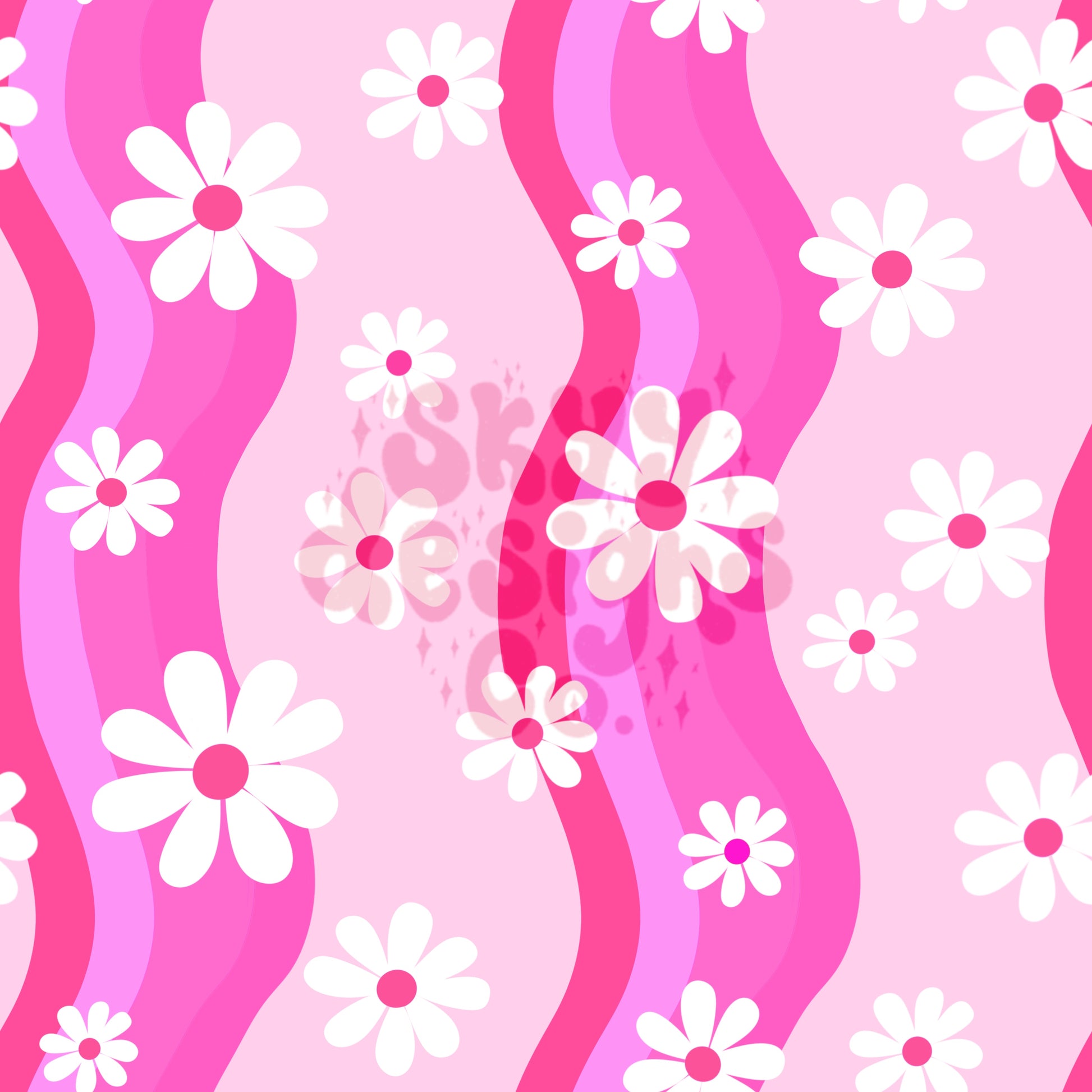 Hot pink wavy daisy seamless pattern - SkyyDesignsCo