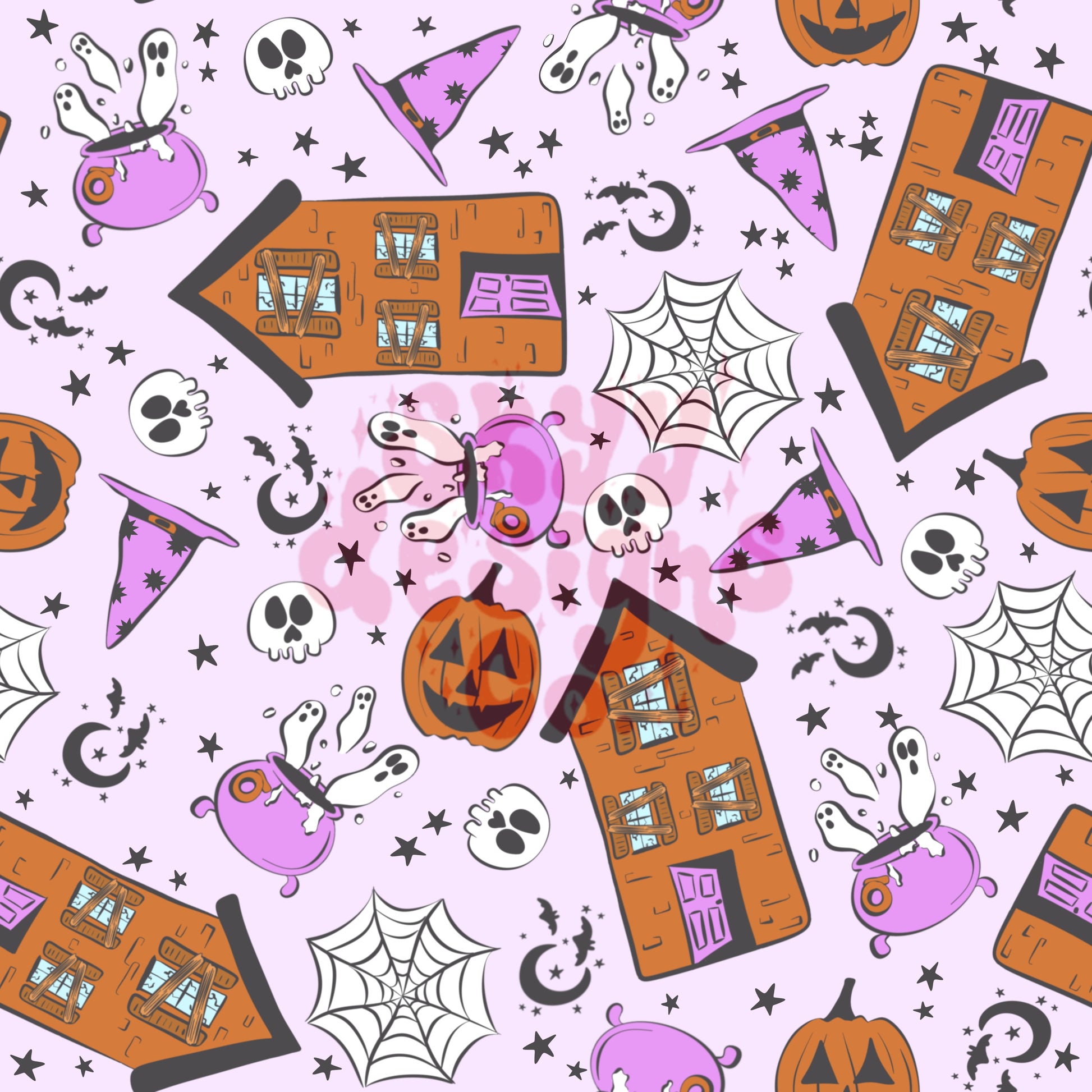 Spooky haunted house seamless surface pattern - SkyyDesignsCo
