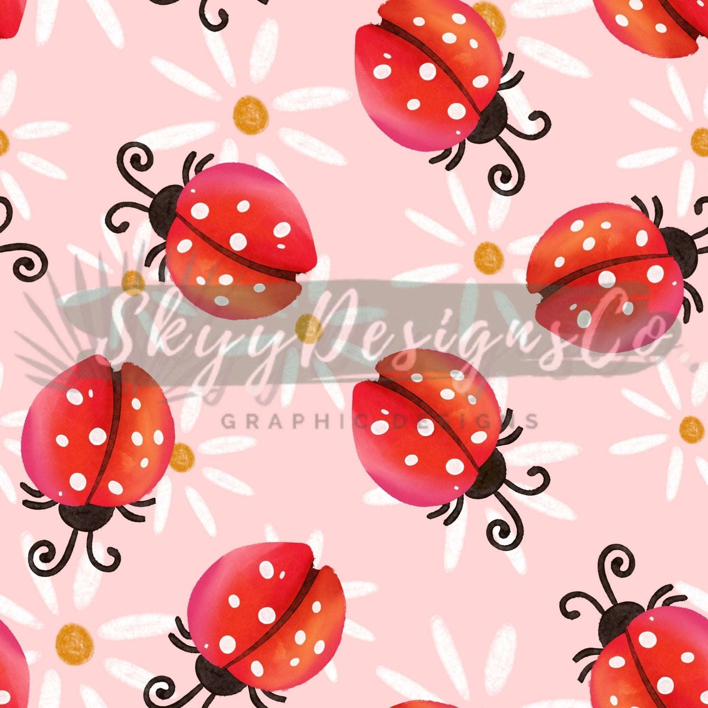 Lady bug floral daisy digital seamless pattern for fabrics and wallpapers, bugs seamless pattern, Digital paper floral ladybugs - SkyyDesignsCo