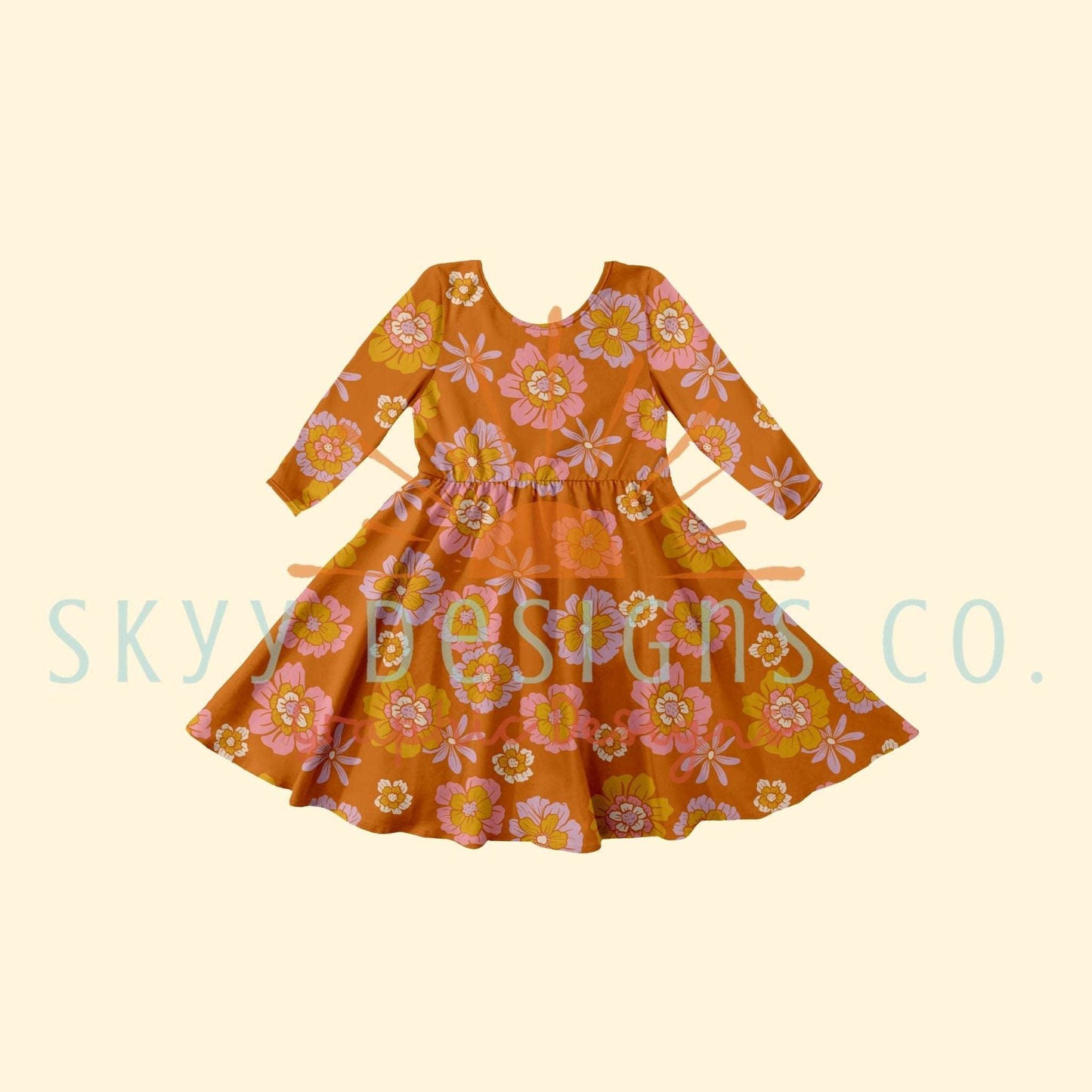 Long sleeve twirl dress mock-up template - SkyyDesignsCo