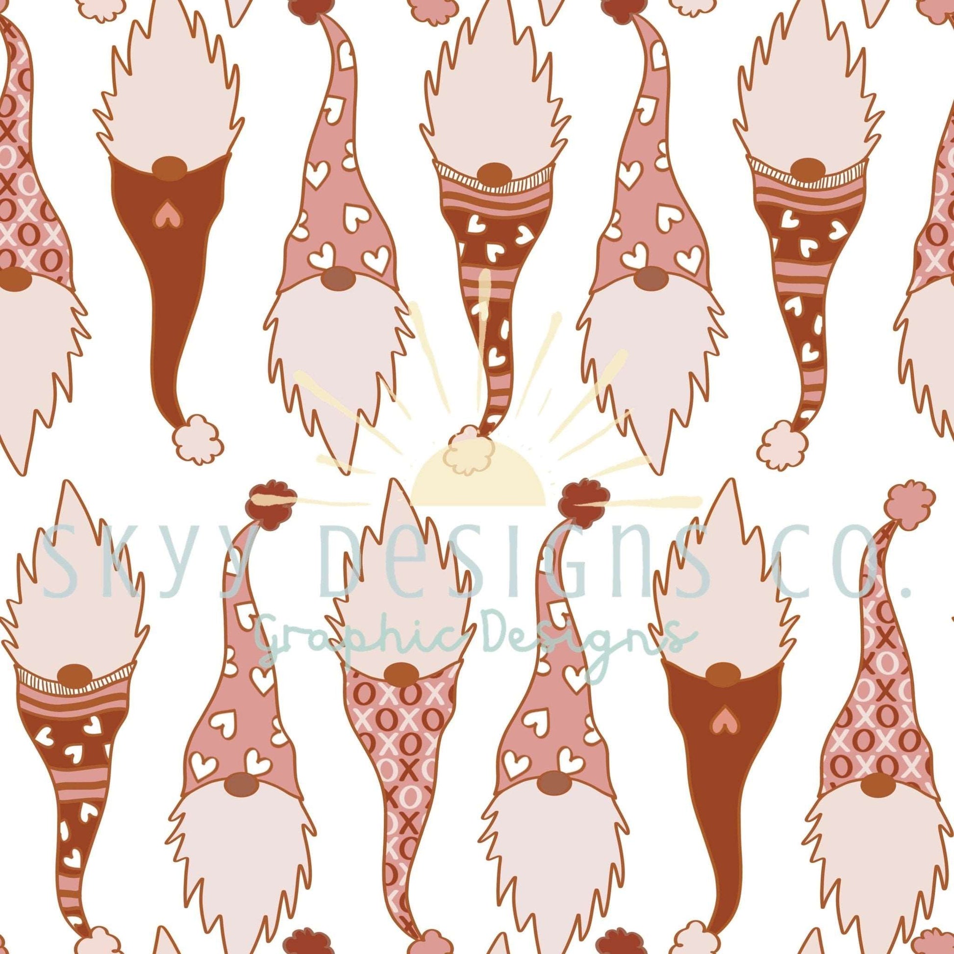 Love gnomes digital seamless pattern for fabrics and wallpapers, Love gnomes seamless repeat pattern, Valentine Gnomes digital paper file - SkyyDesignsCo