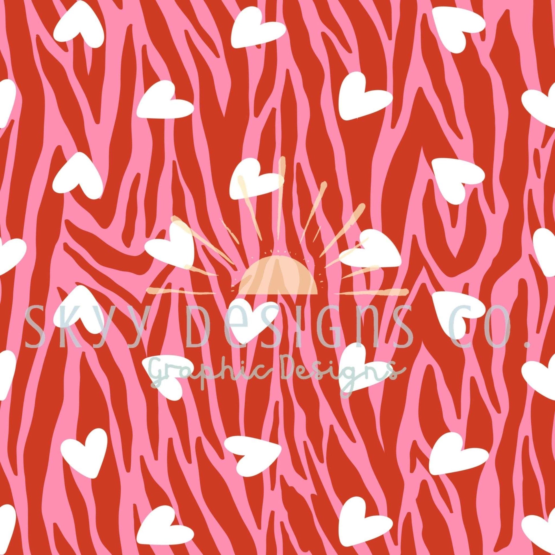 Love hearts tiger stripes digital seamless pattern for fabrics and wallpapers, tiger Hearts seamless, animal love seamless file design - SkyyDesignsCo