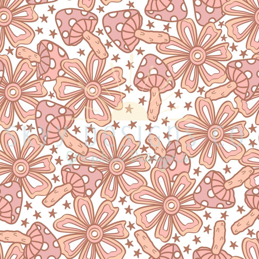 Mushroom floral digital seamless pattern for fabrics and wallpapers, sparkle mushroom seamless pattern, Girly mushrooms, muted retro design - SkyyDesignsCo
