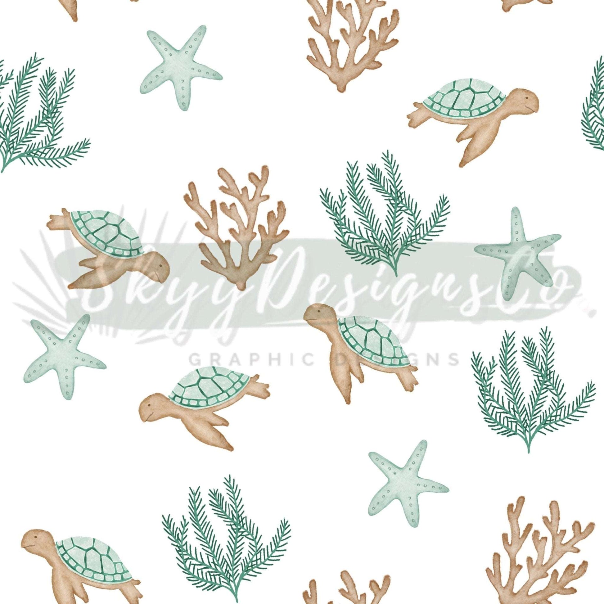 Nautical watercolor sea turtles digital seamless pattern for fabrics and wallpapers, Underwater seamless, tropical gender neutral seamless - SkyyDesignsCo