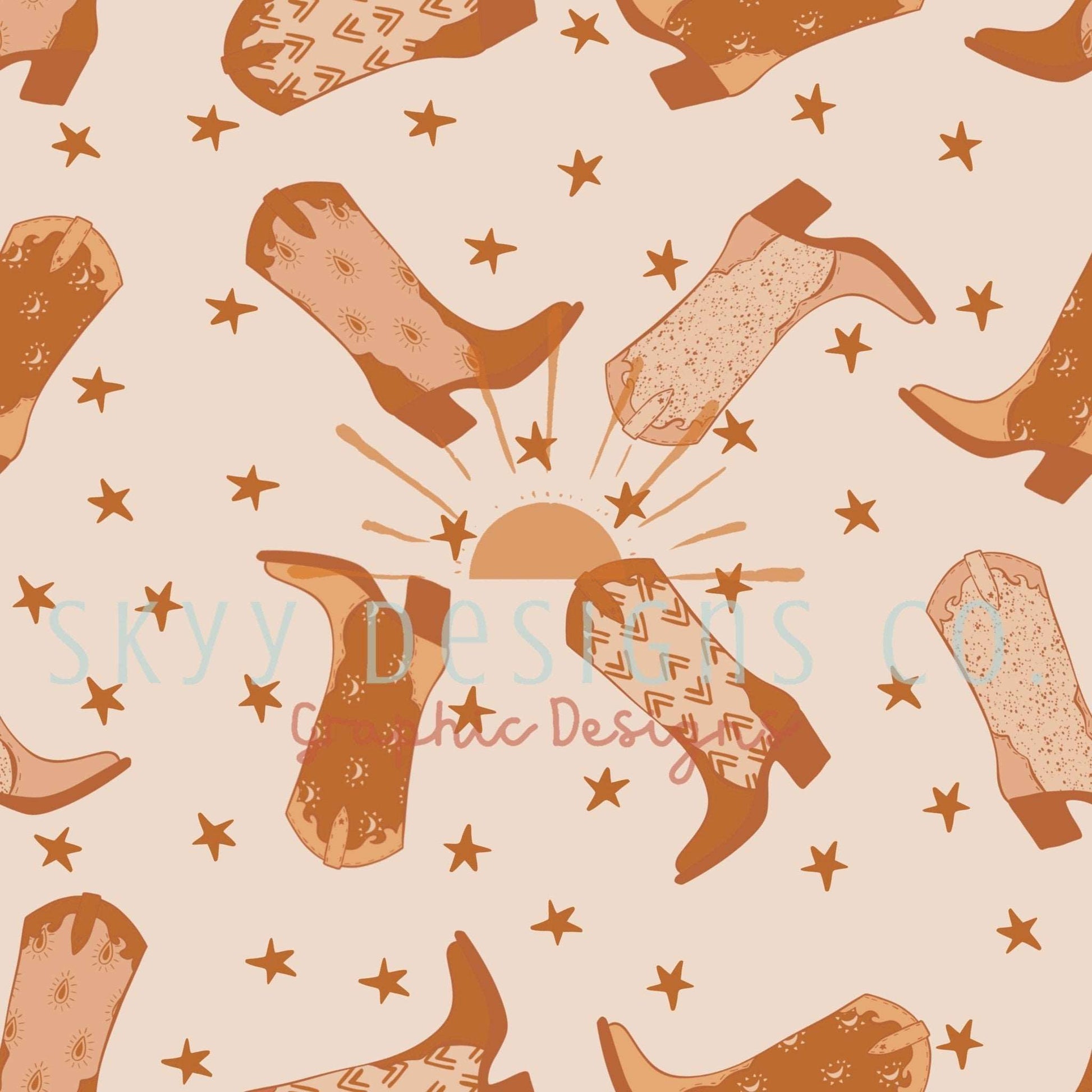 Neutral retro cowboy boots digital seamless pattern for fabrics and wallpapers, retro cowgirl boots digital paper file for fabrics - SkyyDesignsCo