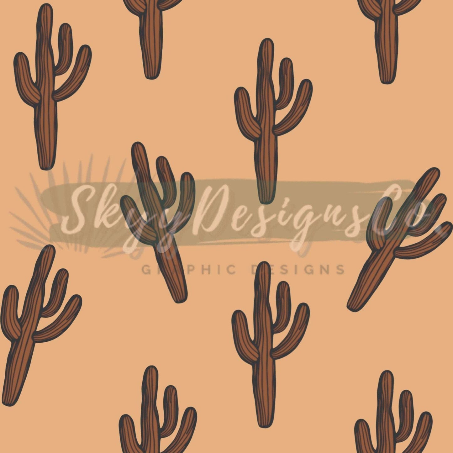 Neutral western cactus digital seamless pattern for fabrics and wallpapers, western digital wallpaper for fabrics, cactus seamless design - SkyyDesignsCo