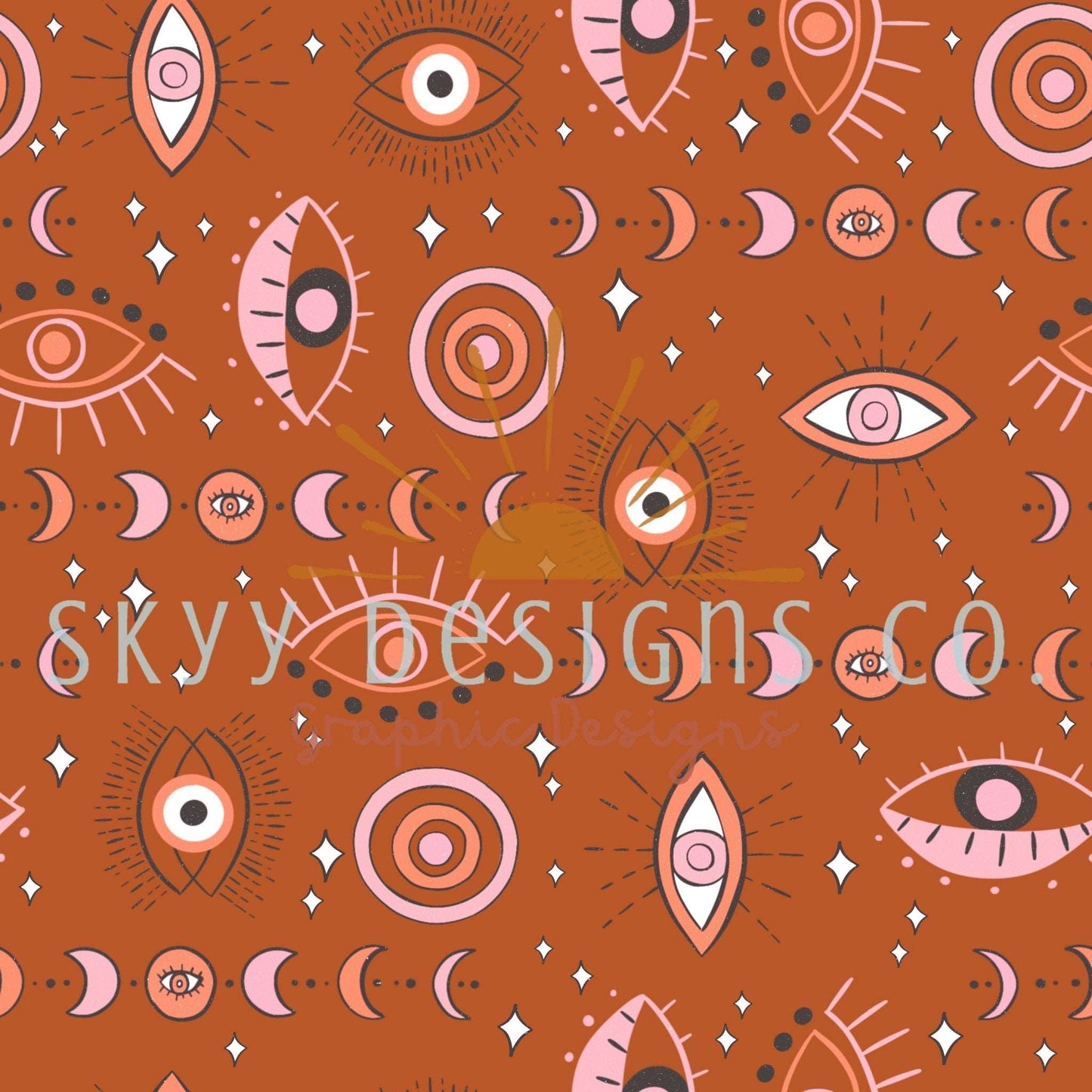 Orange boho evil eye digital seamless pattern for fabrics and wallpapers, Evil eye digital paper pattern, Boho evil eye digital paper - SkyyDesignsCo