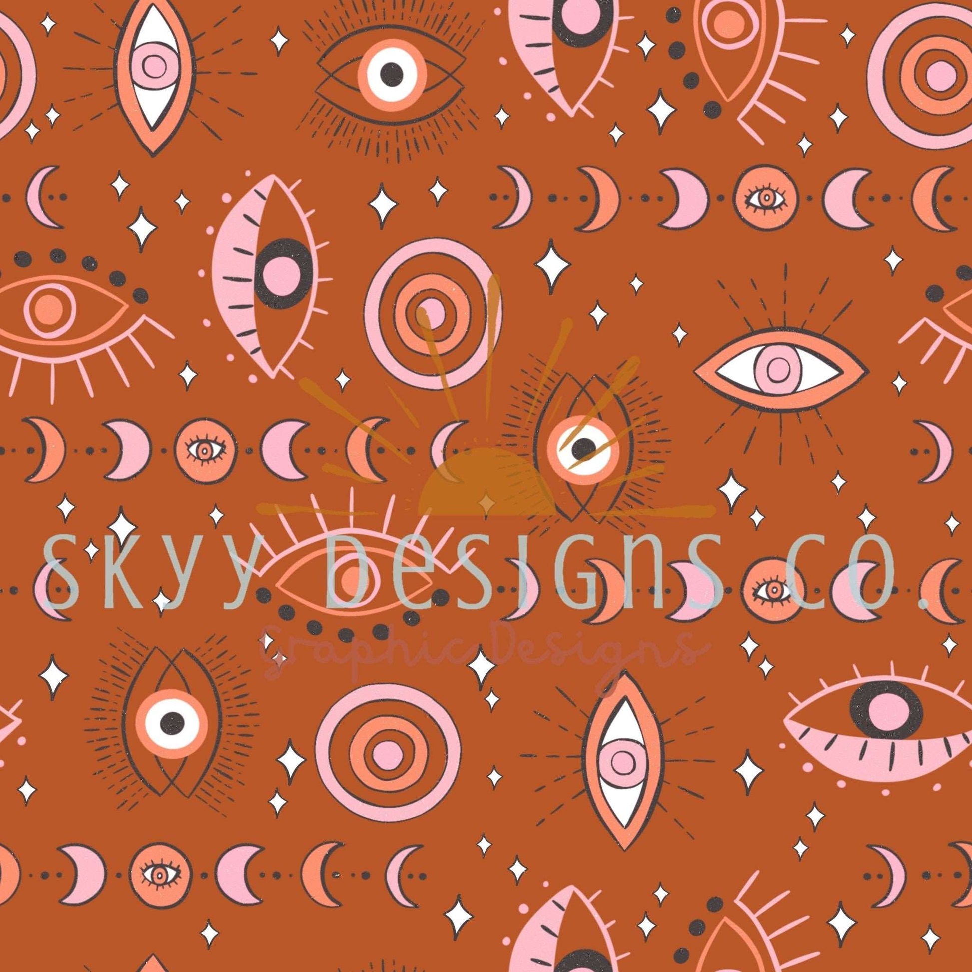 Orange boho evil eye digital seamless pattern for fabrics and wallpapers, Evil eye digital paper pattern, Boho evil eye digital paper - SkyyDesignsCo