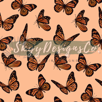 Orange monarch butterflies digital seamless pattern for fabrics and wallpapers, Boho butterflies seamless pattern file for fabrics - SkyyDesignsCo