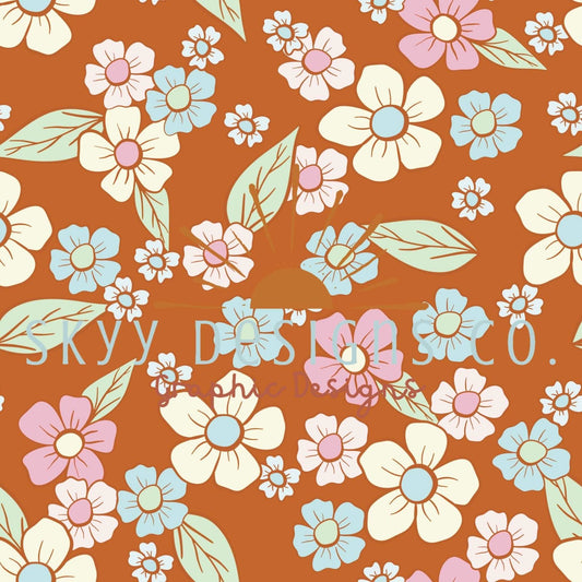 Pastel and brown daisy digital seamless pattern for fabrics and wallpapers, Pastel floral seamless repeat pattern, digital paper floral - SkyyDesignsCo